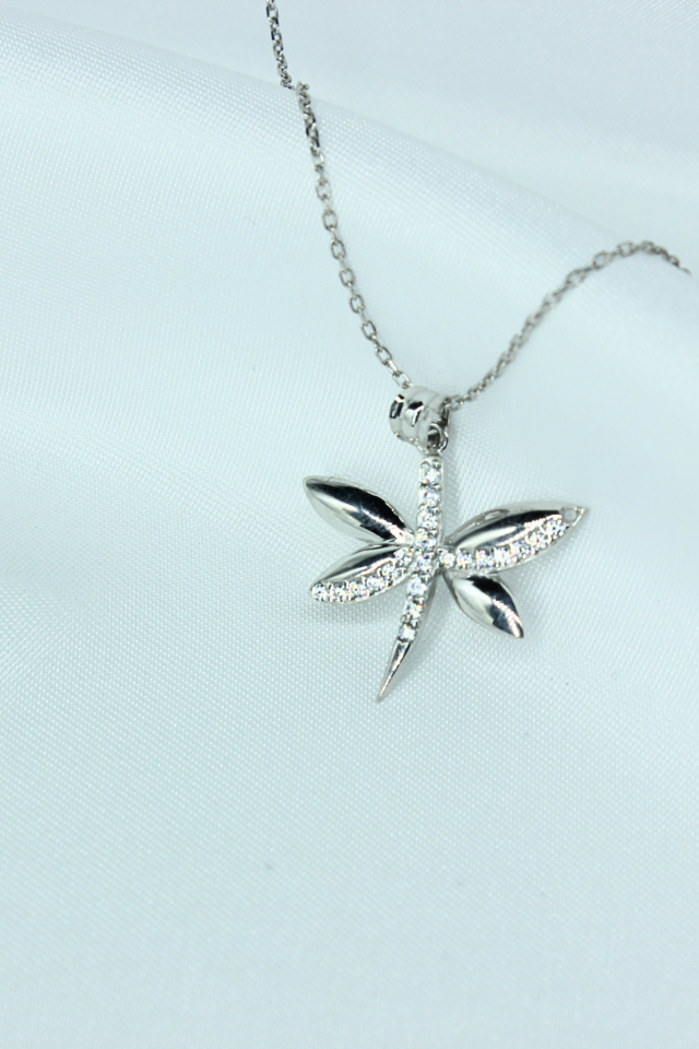 Yusufçuk (Kelebek) Model Taşlı Gümüş Kolye