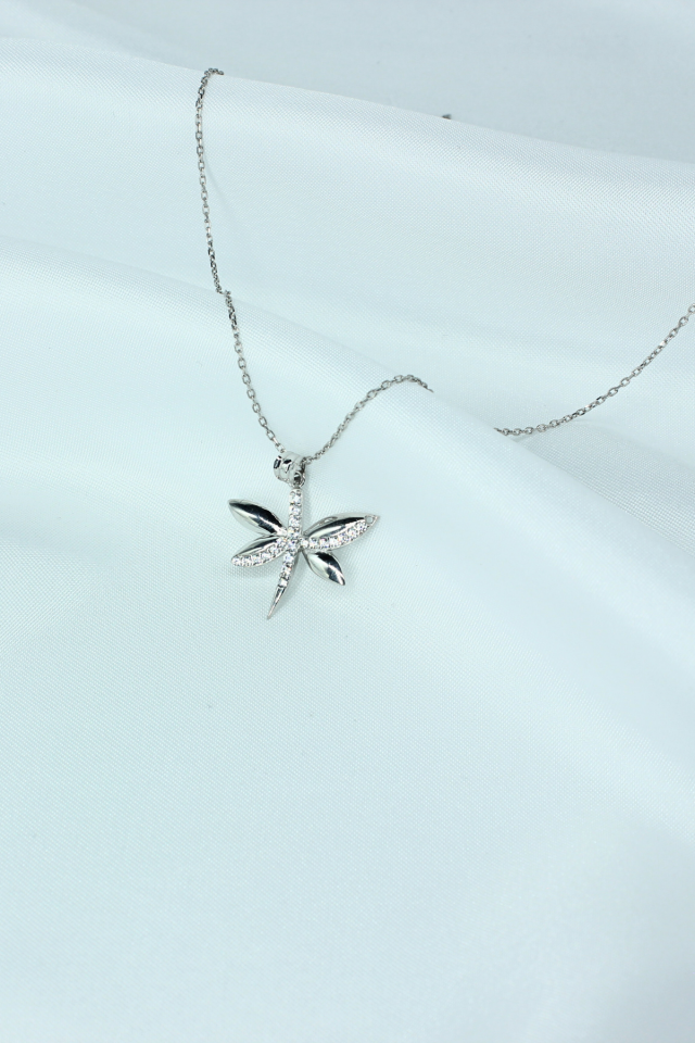 Yusufçuk (Kelebek) Model Taşlı Gümüş Kolye