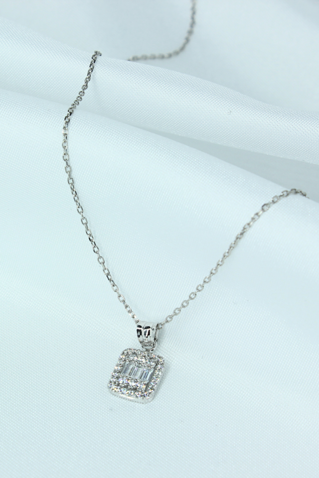 Baget Model Gümüş Kolye – 925 Ayar, Beyaz Rodaj Kaplama