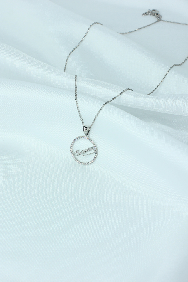 Atatürk Yazılı Yuvarlak Model Gümüş Kolye