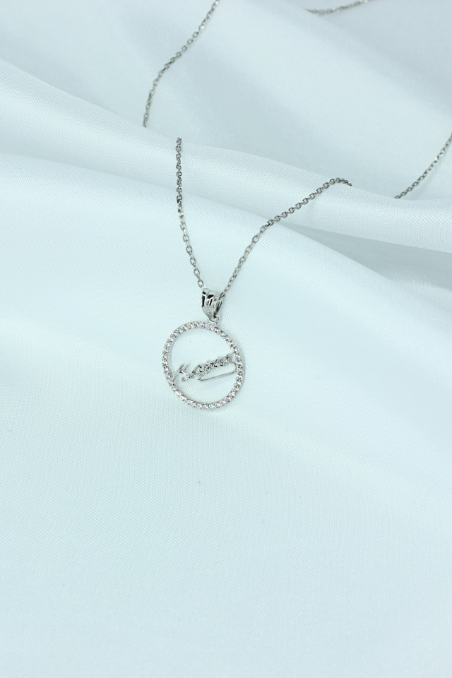 Atatürk Yazılı Yuvarlak Model Gümüş Kolye