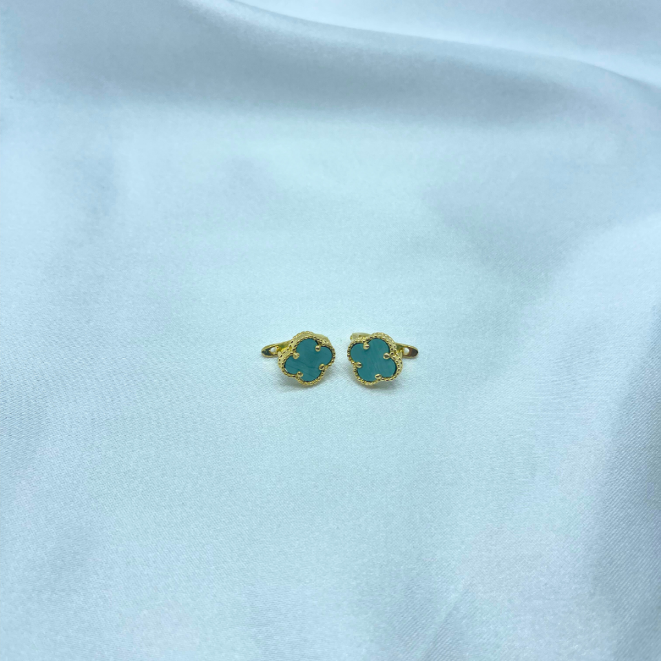 Yonca Model Turkuaz Taşlı Küpe – 925 Ayar Gümüş, 14K Altın Kaplama