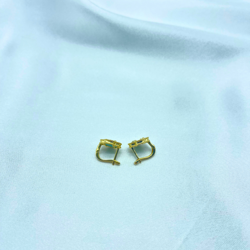 Yonca Model Turkuaz Taşlı Küpe – 925 Ayar Gümüş, 14K Altın Kaplama