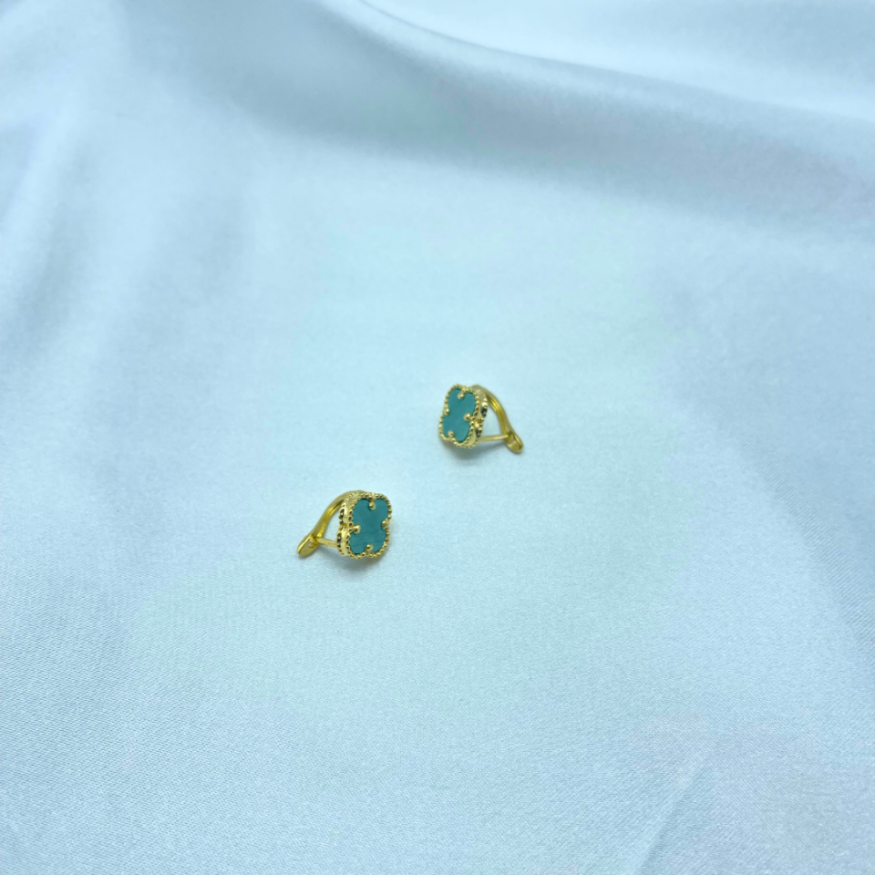 Yonca Model Turkuaz Taşlı Küpe – 925 Ayar Gümüş, 14K Altın Kaplama