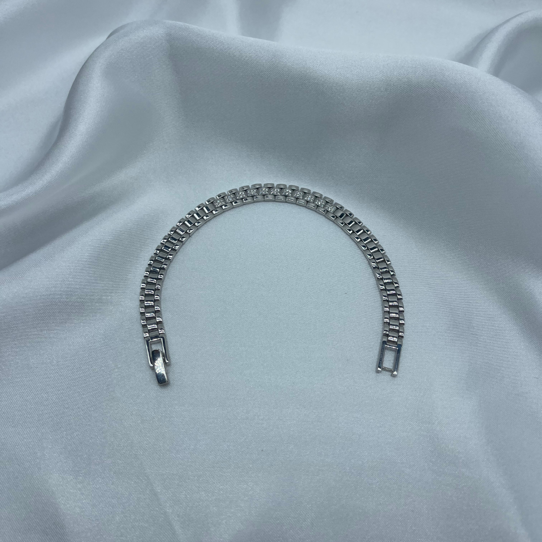 Rolex Model Zirkon Taşlı Bileklik – 925 Ayar Gümüş, Rodaj Kaplama