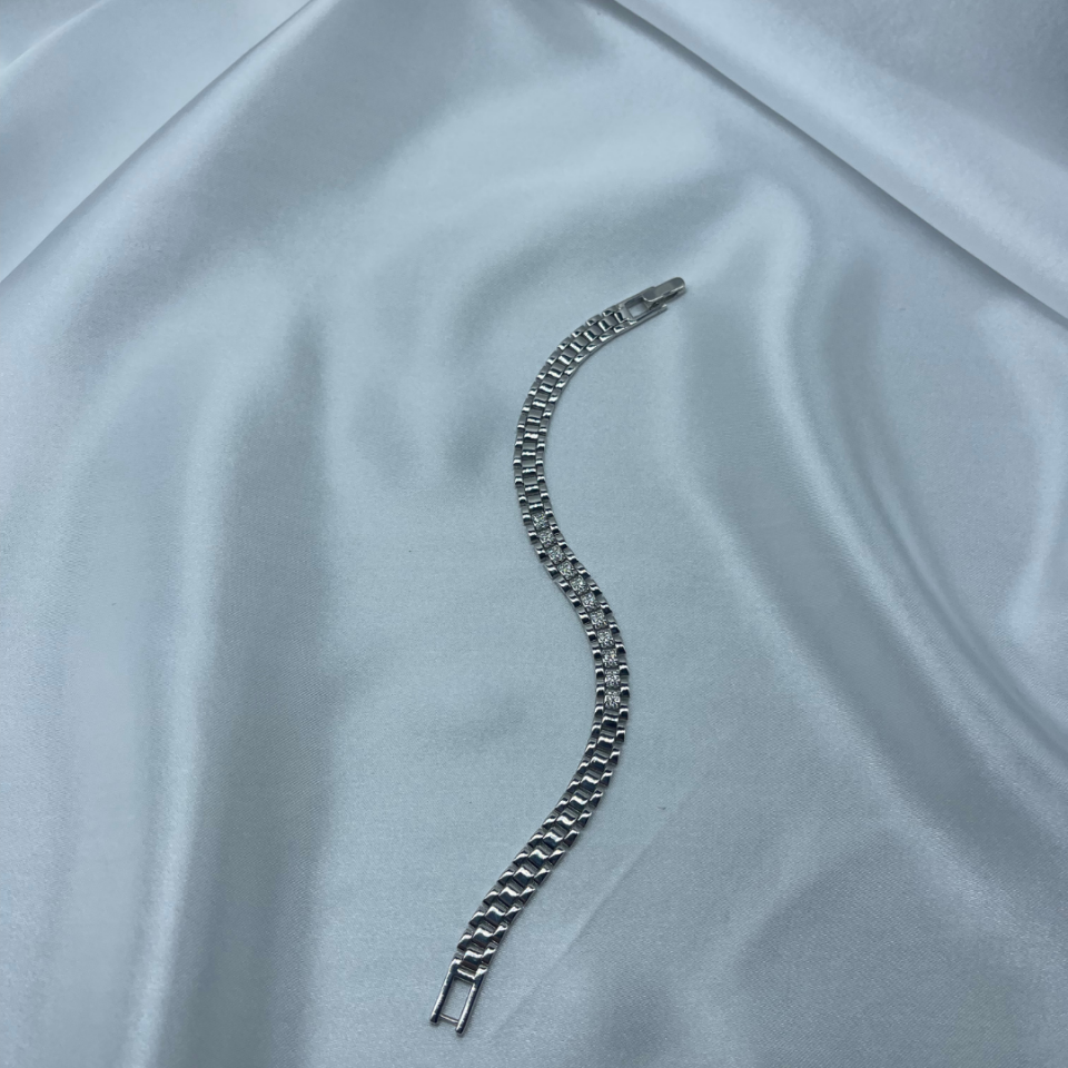 Rolex Model Zirkon Taşlı Bileklik – 925 Ayar Gümüş, Rodaj Kaplama