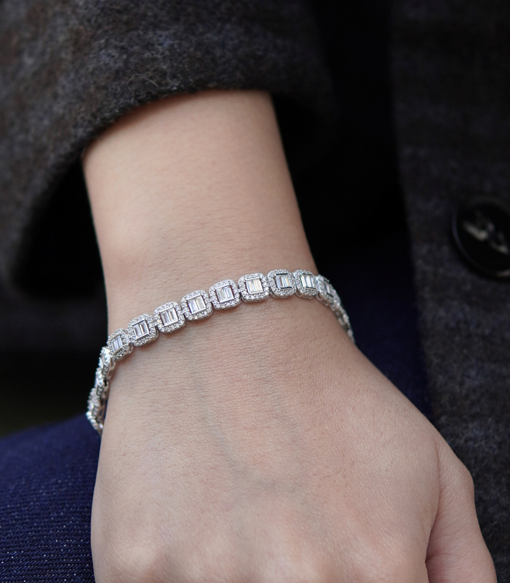 Baget Model Zirkon Taşlı Bileklik – 925 Ayar Gümüş, Rodaj Kaplama