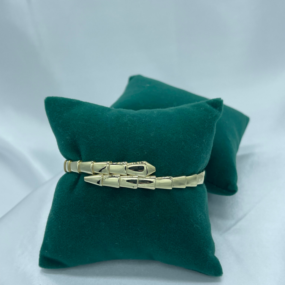 Yılan Model 925 Ayar Gümüş Kelepçe – 14K Altın Kaplama