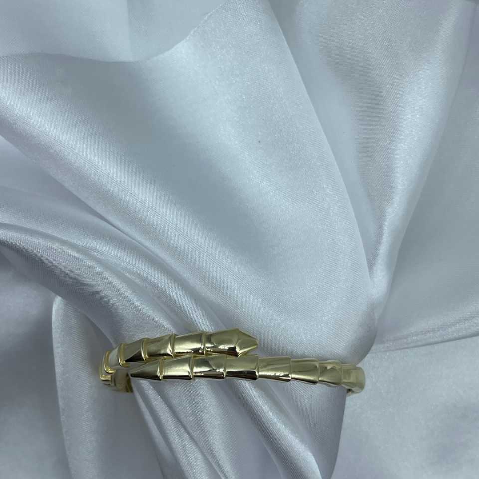 Yılan Model 925 Ayar Gümüş Kelepçe – 14K Altın Kaplama