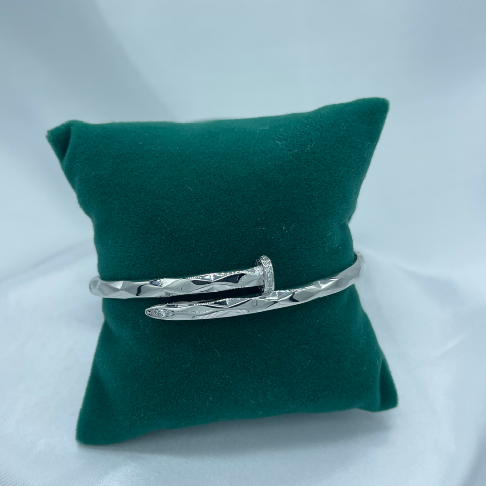 Zincir Desenli Yılan Model 925 Ayar Gümüş Kelepçe-14 Beyaz Altın Kaplama