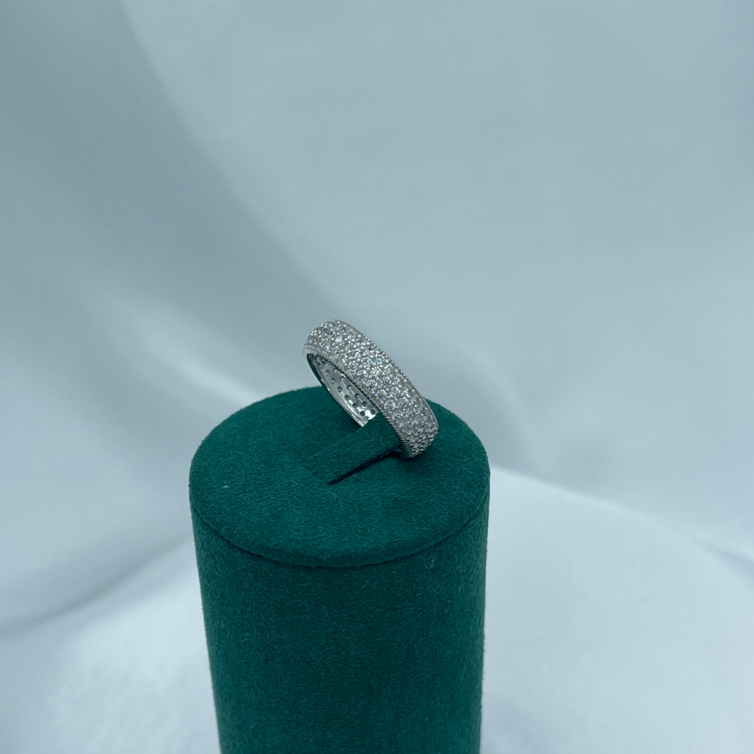 Üç Sıra Taşlı Bombeli 925 Ayar Gümüş Yüzük – Rodaj Kaplama