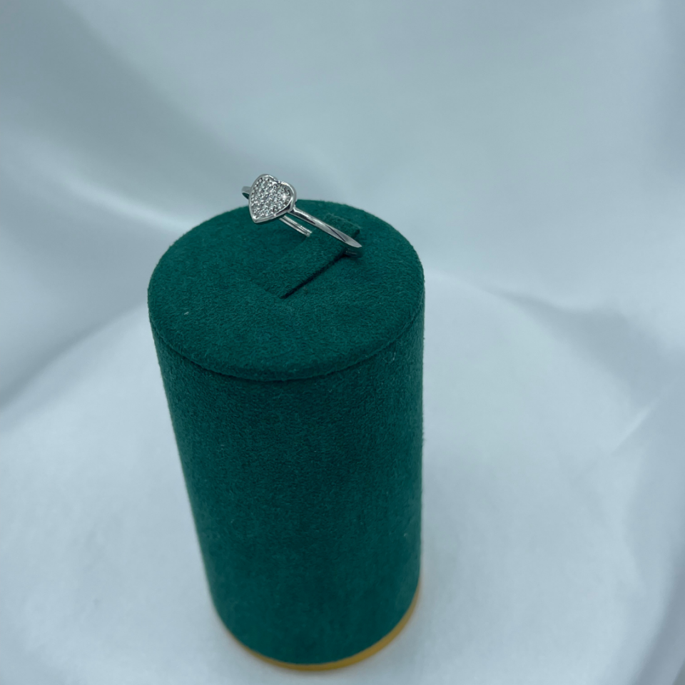 Kalp Figürlü Taşlı Minimal 925 Ayar Gümüş Yüzük – Rodaj Kaplama