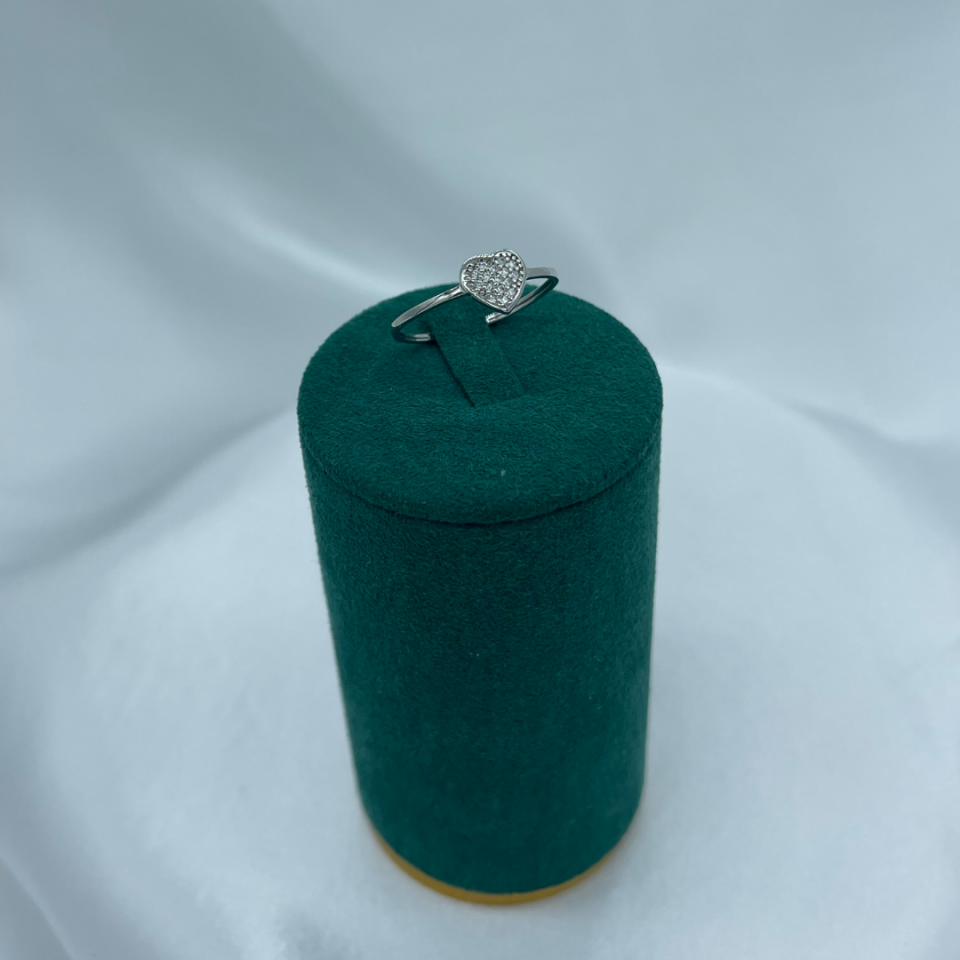 Kalp Figürlü Taşlı Minimal 925 Ayar Gümüş Yüzük – Rodaj Kaplama