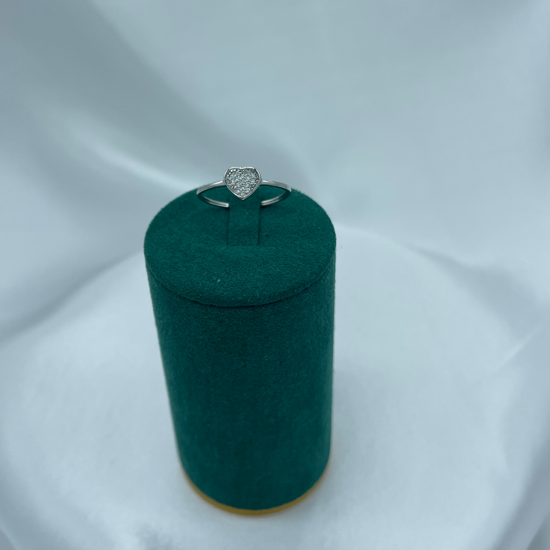 Kalp Figürlü Taşlı Minimal 925 Ayar Gümüş Yüzük – Rodaj Kaplama