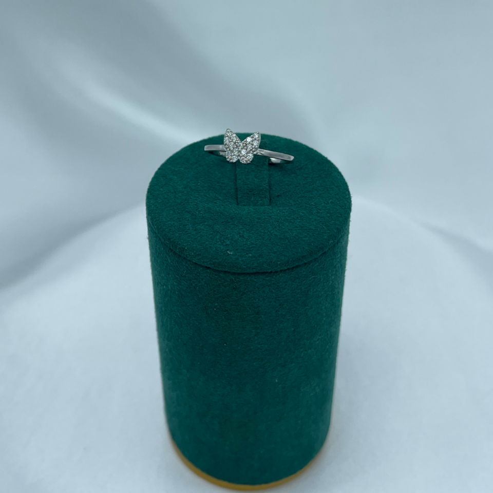 Kelebek Figürlü Taşlı 925 Ayar Gümüş Yüzük – Rodaj Kaplama