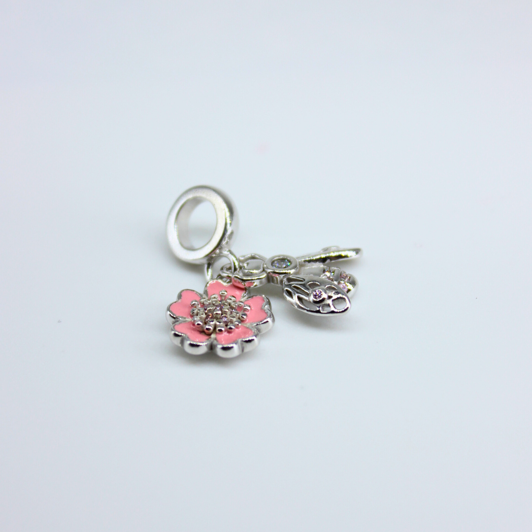 Pembe Çiçek & Anahtar Model 925 Ayar Gümüş Charm – Blossom Love Collection