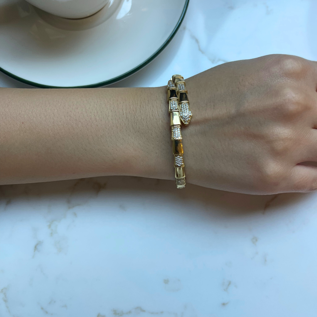 Yılan Formu Altın Kaplama 925 Ayar Gümüş Bileklik – Serpent Elegance Collection