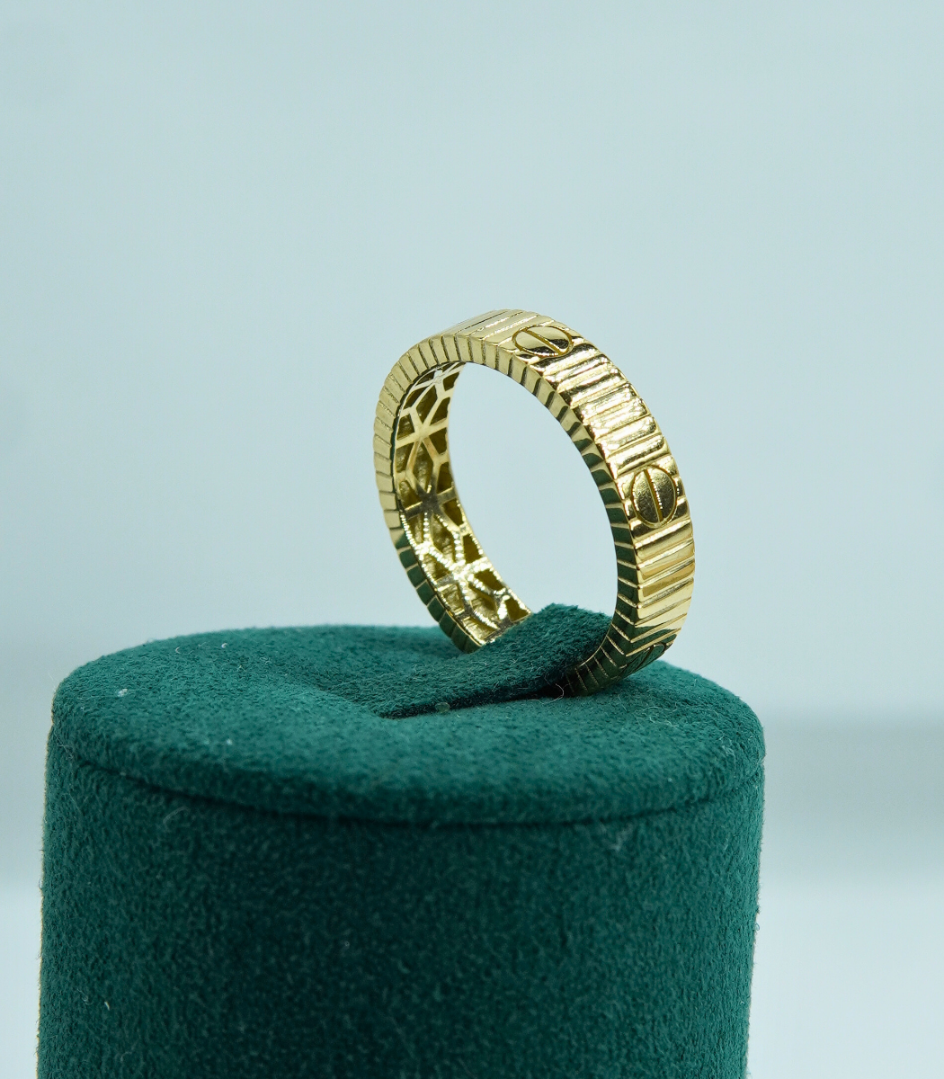 Altın Kaplama Vida Desenli 925 Ayar Gümüş Yüzük – Infinity Bond Gold Edition