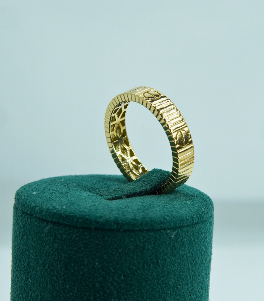 Altın Kaplama Vida Desenli 925 Ayar Gümüş Yüzük – Infinity Bond Gold Edition