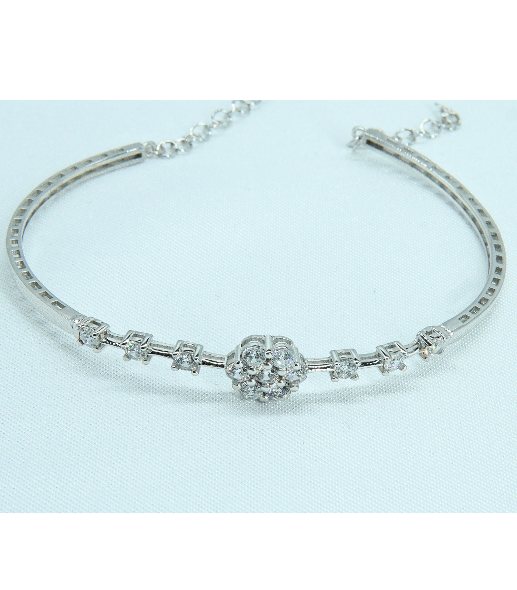 Zarif Yuvarlak Taşlı Minimal Gümüş Rodaj Bileklik