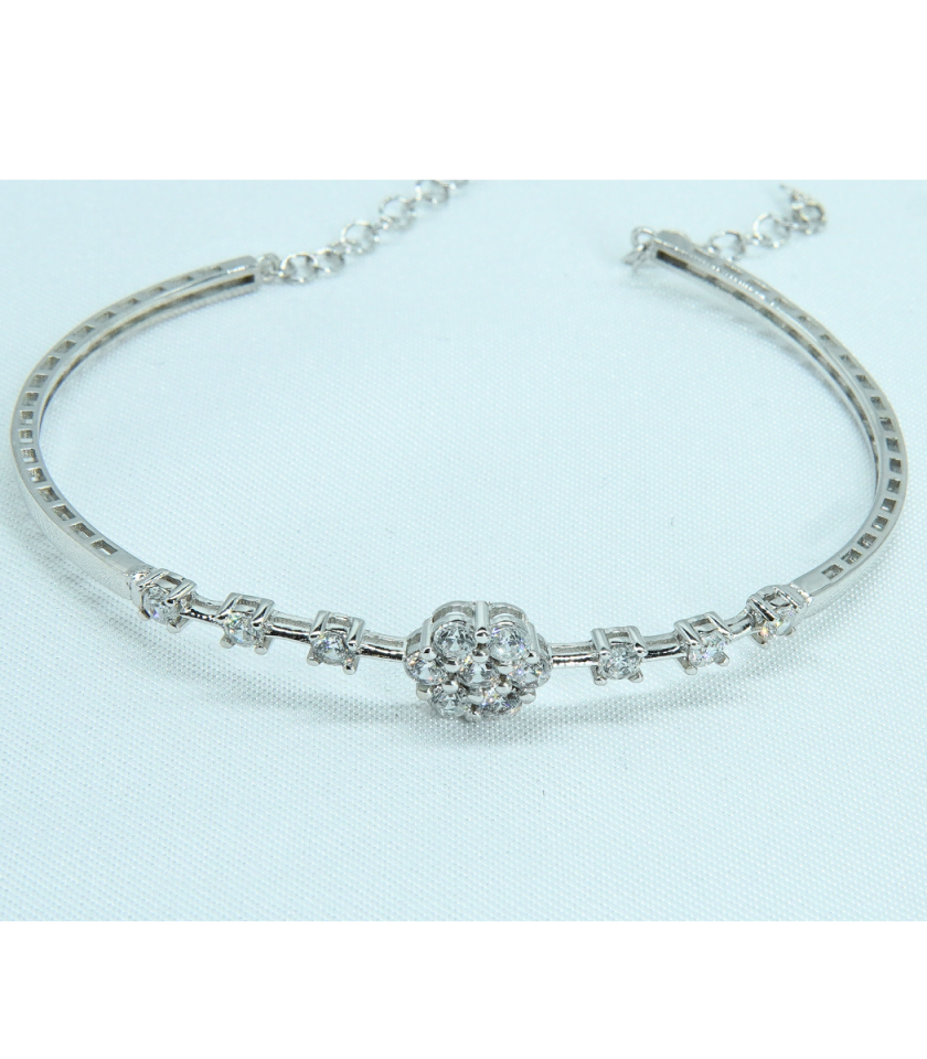 Zarif Yuvarlak Taşlı Minimal Gümüş Rodaj Bileklik