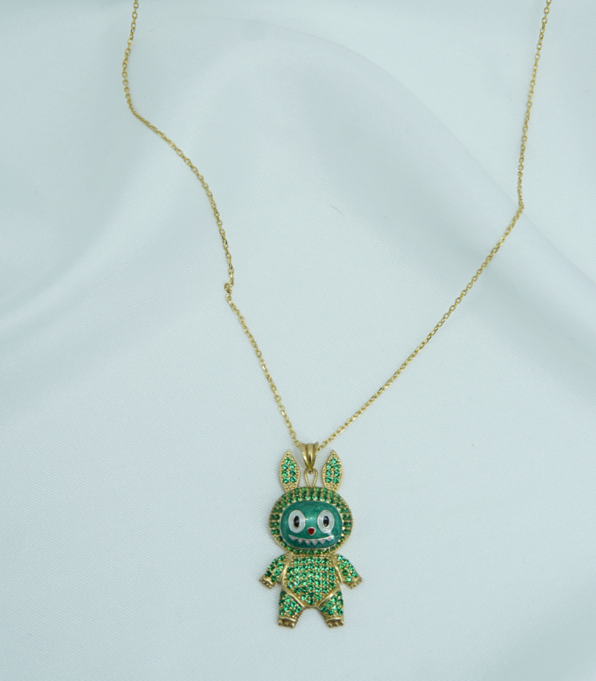 14K altın kaplama görünüm, yeşil taş & yeşil mine detay