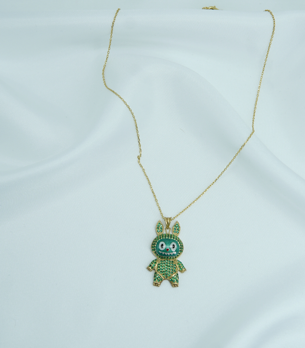 14K altın kaplama görünüm, yeşil taş & yeşil mine detay