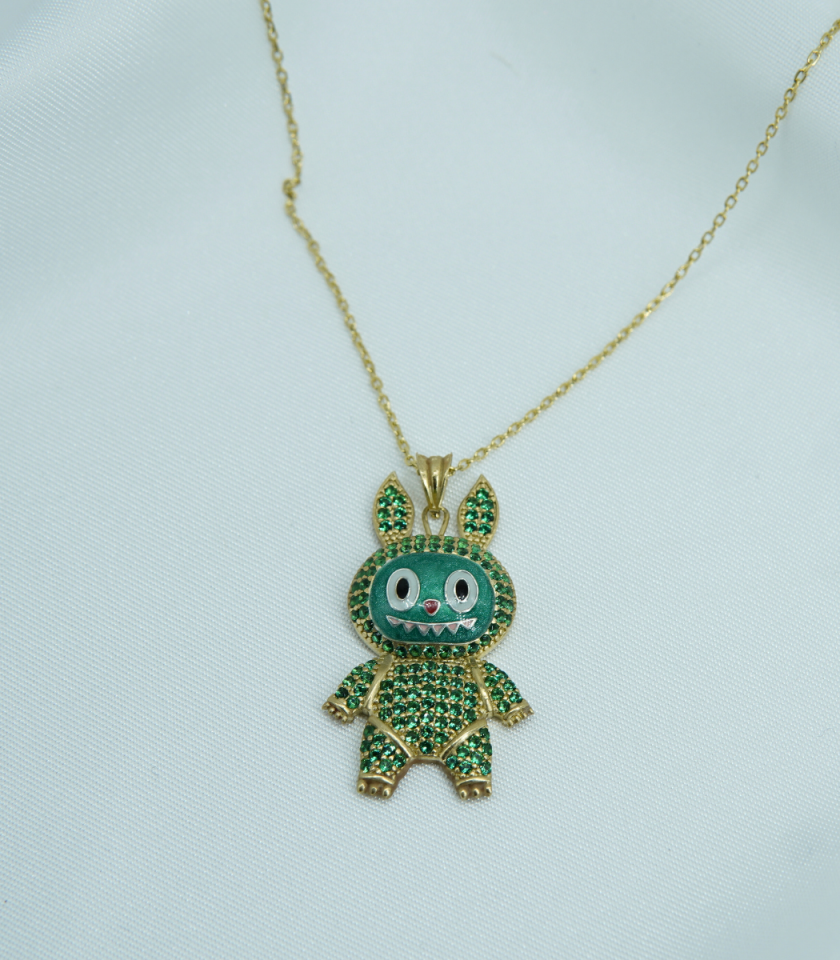 14K altın kaplama görünüm, yeşil taş & yeşil mine detay