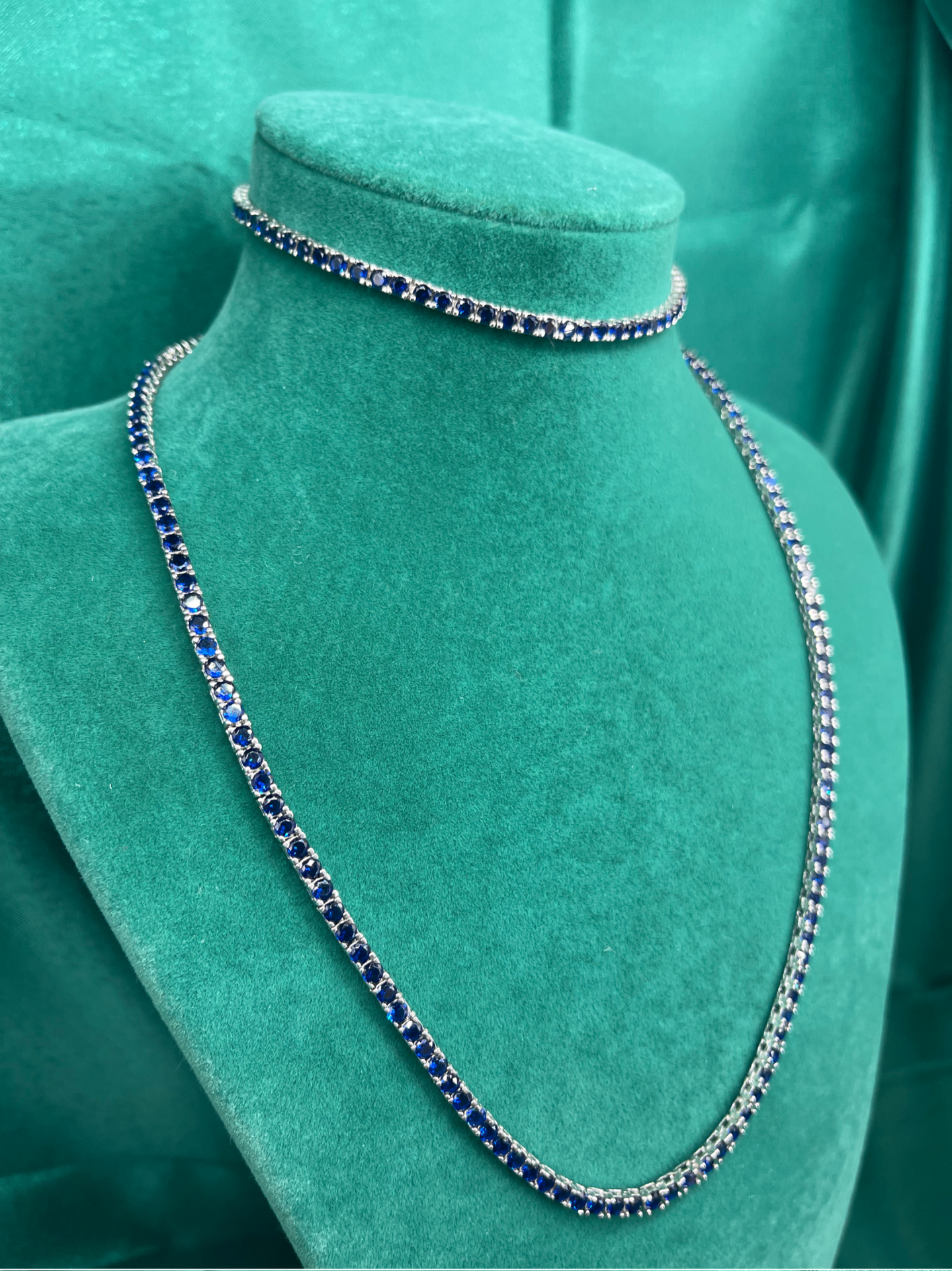 Amora Perla 925 Ayar Gümüş Su Yolu Model lacivert Taşlı Kolye 2'liSet