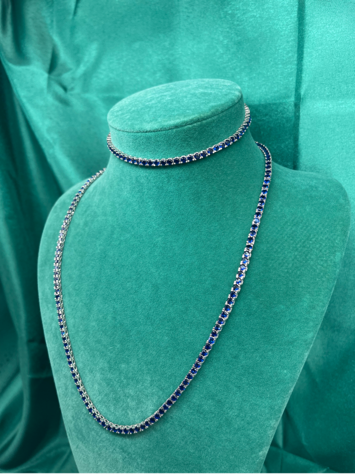 Amora Perla 925 Ayar Gümüş Su Yolu Model lacivert Taşlı Kolye 2'liSet