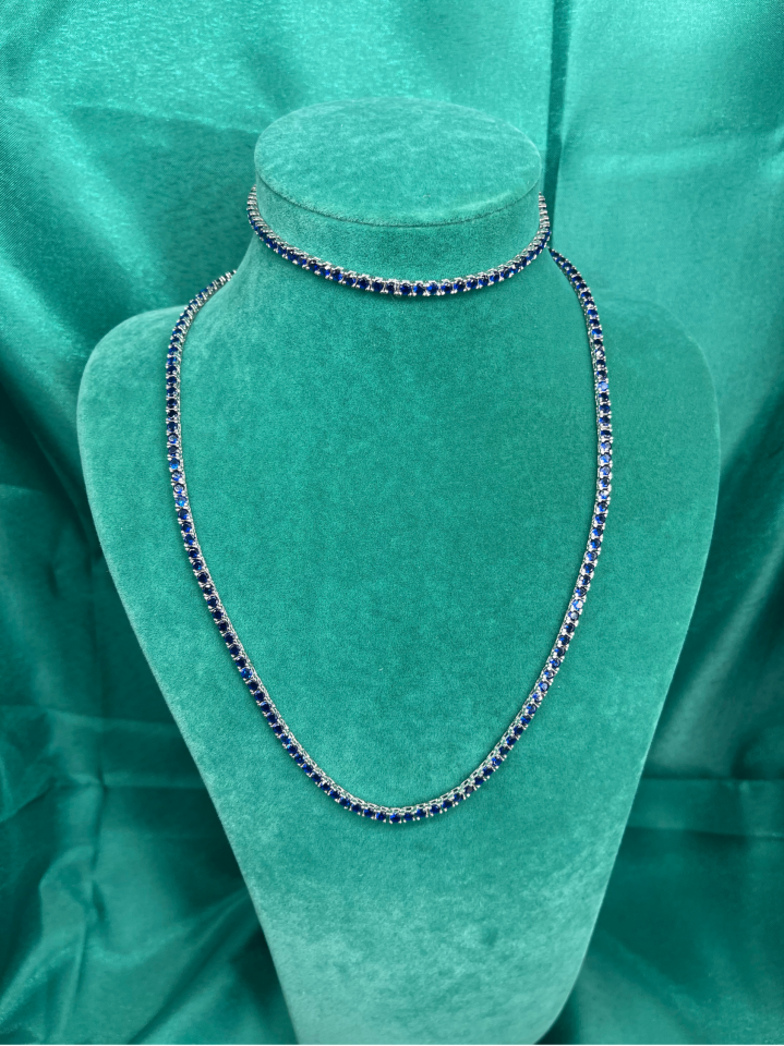 Amora Perla 925 Ayar Gümüş Su Yolu Model lacivert Taşlı Kolye 2'liSet