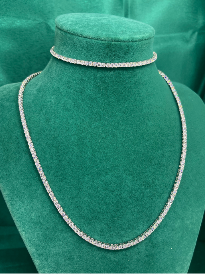 Amora Perla 925 Ayar Gümüş Beyaz Taşlı Su Yolu (Tennis) Model Kolye Seti