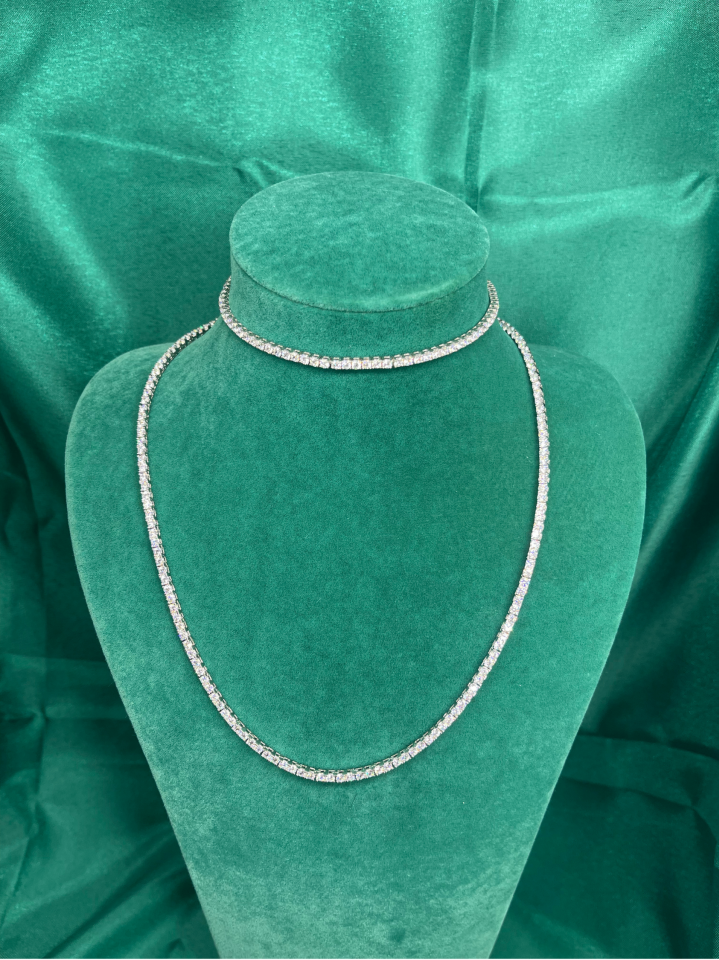 Amora Perla 925 Ayar Gümüş Beyaz Taşlı Su Yolu (Tennis) Model Kolye Seti