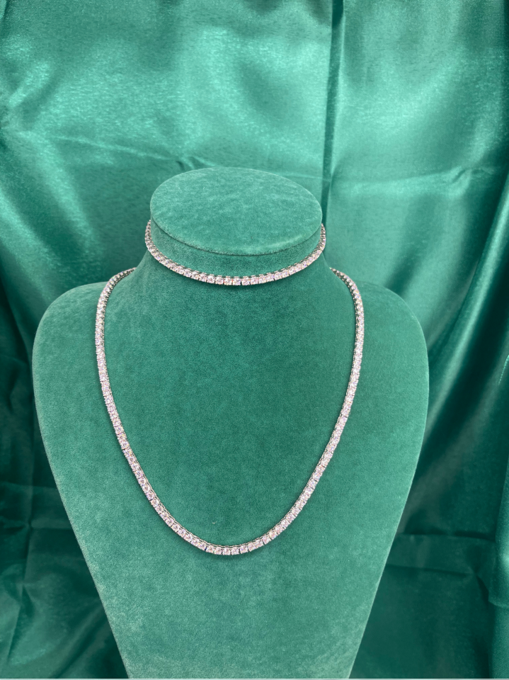 Amora Perla 925 Ayar Gümüş Orta Boy Beyaz Taşlı Su Yolu (Tennis) Kolye Seti