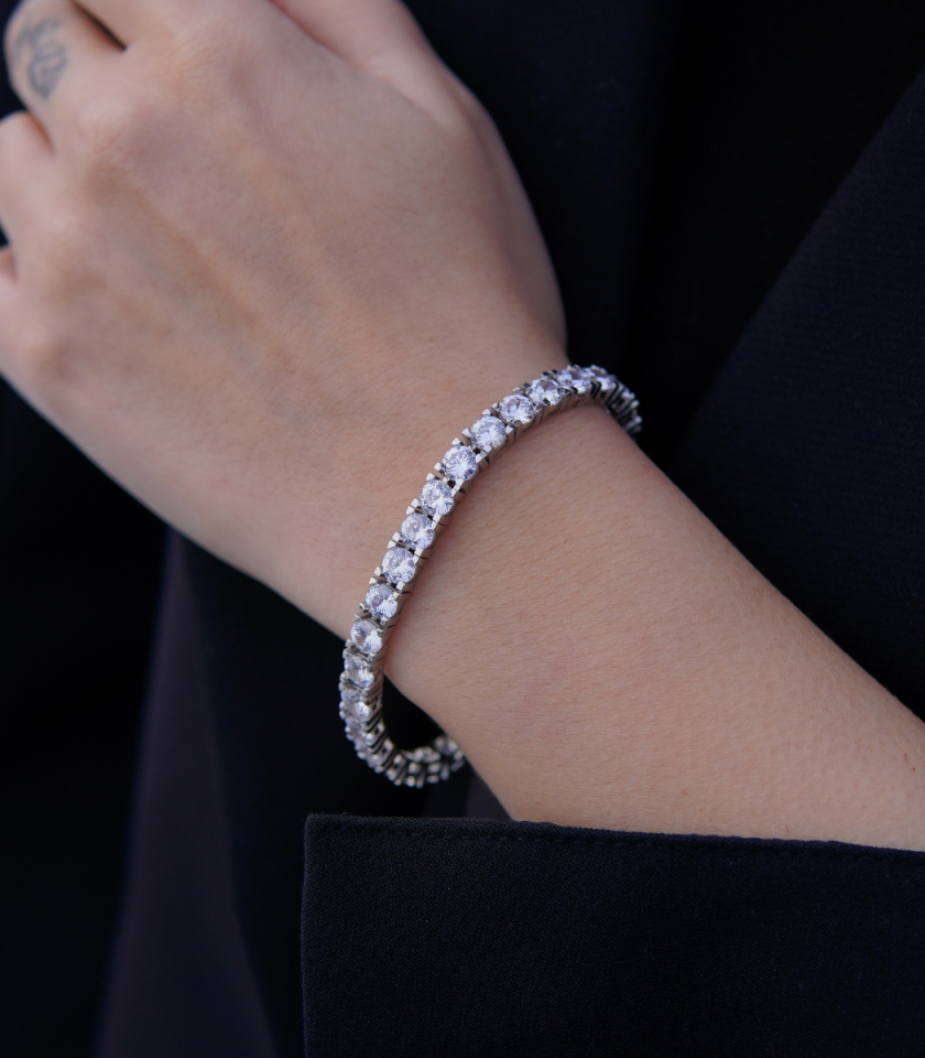 Su Yolu Bileklik – 5 mm Taşlı | 925 Ayar Gümüş Rodaj Kaplama