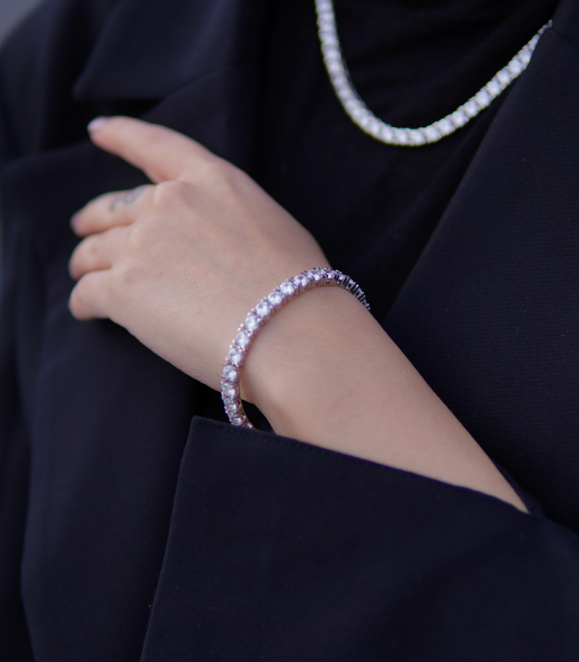 Su Yolu Bileklik – 5 mm Taşlı | 925 Ayar Gümüş Rodaj Kaplama