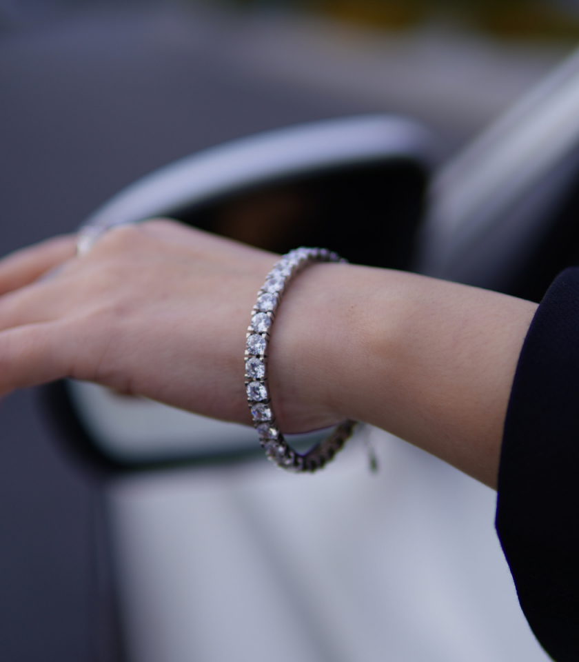 Su Yolu Bileklik – 5 mm Taşlı | 925 Ayar Gümüş Rodaj Kaplama