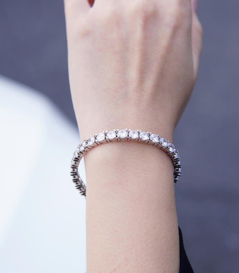 Su Yolu Bileklik – 5 mm Taşlı | 925 Ayar Gümüş Rodaj Kaplama